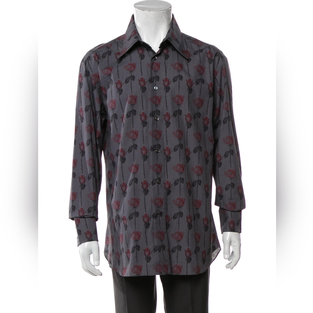 Distressed Brioni Floral Print Western Shirt – Gothic Rockstar Yungblud Style M